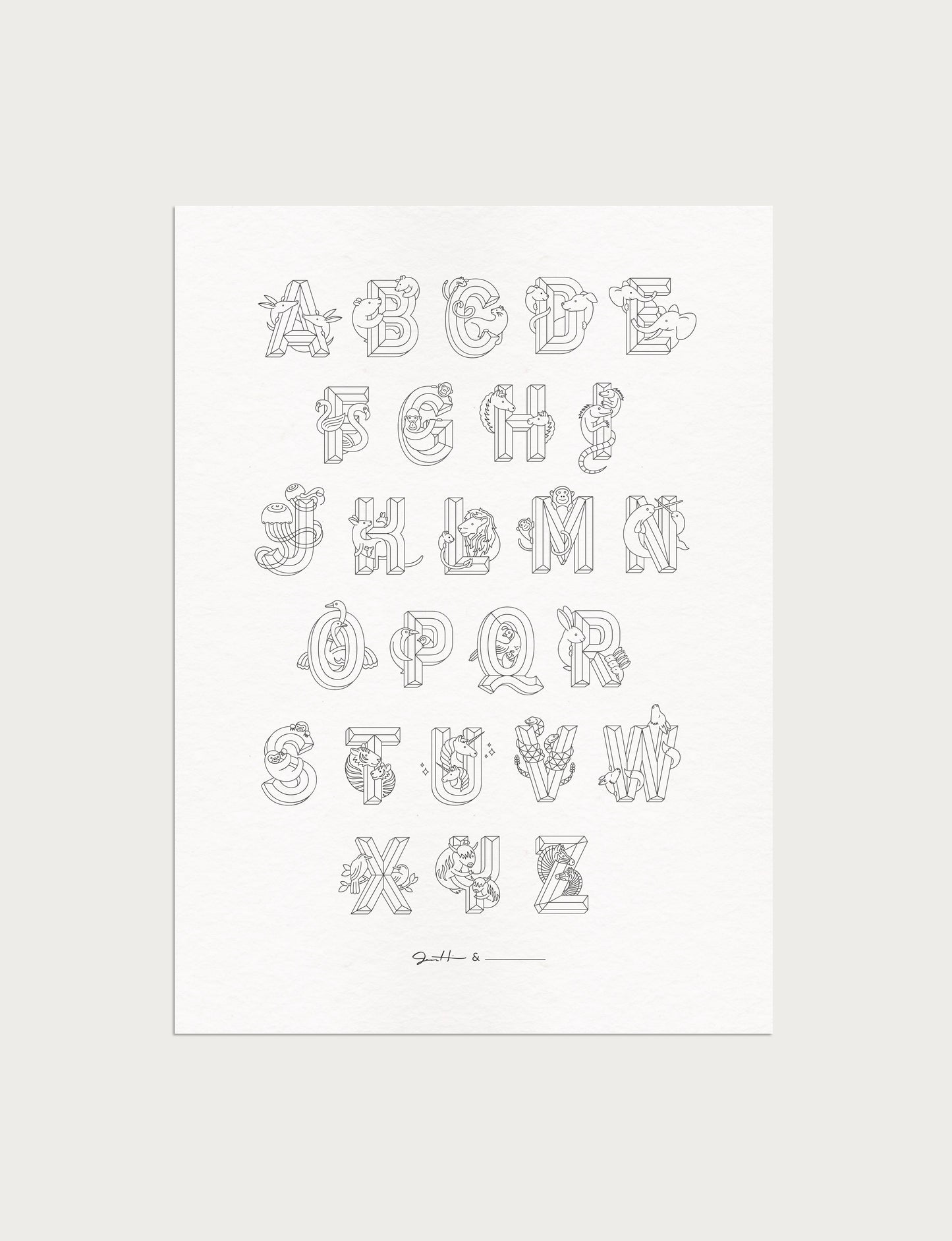 Letterpress Coloring Alphabet Print