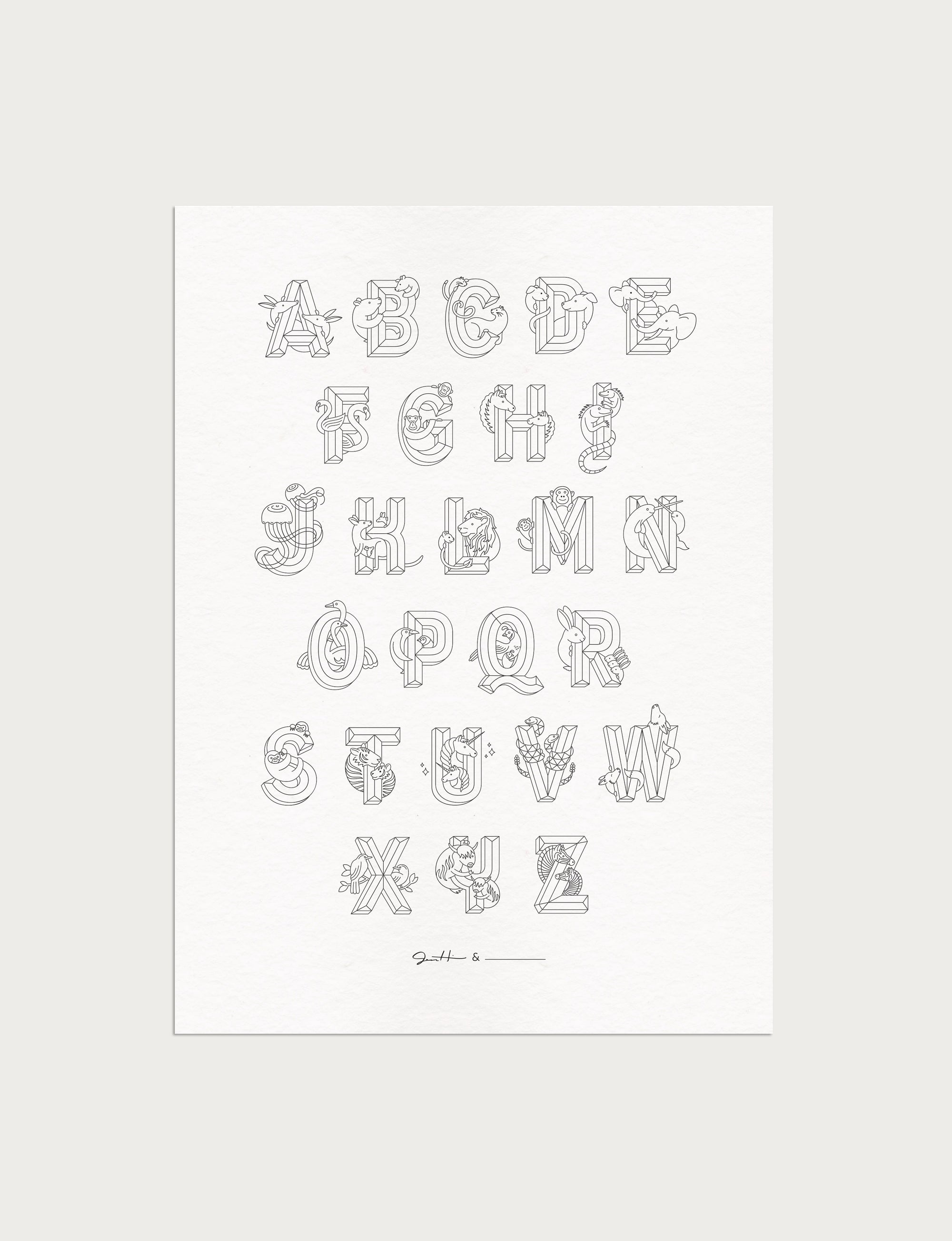 Letterpress Coloring Alphabet Print